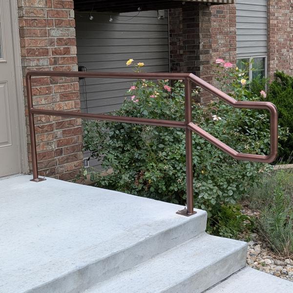 Two line safety railing powder coated with copper texture