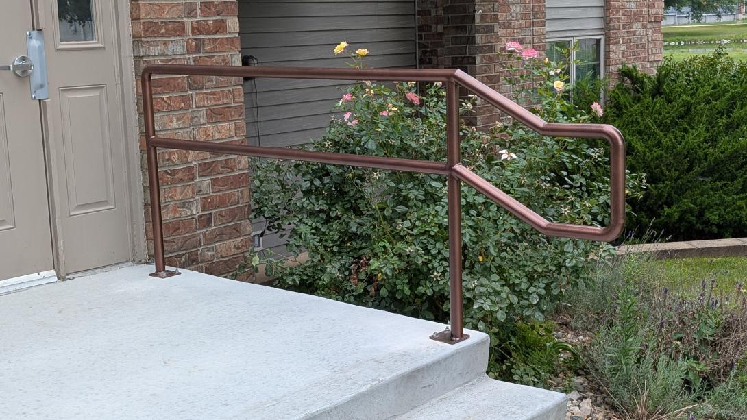 Two line safety railing powder coated with copper texture